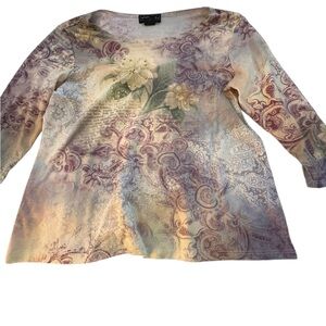 Elementz Multicolor Floral Paisley Long Sleeve Top with Crystal embellishments